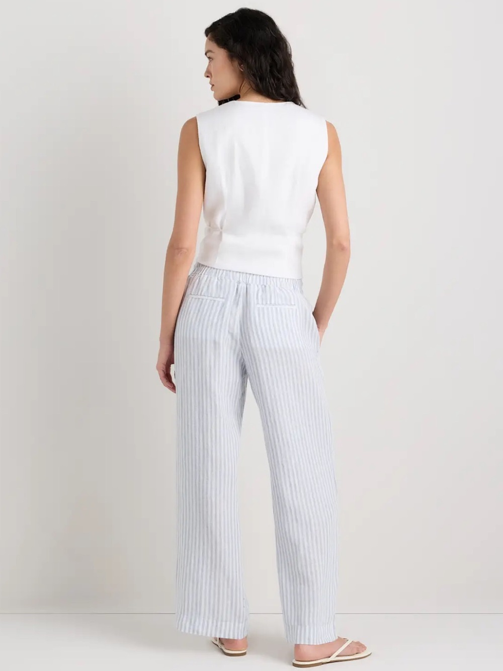 Quince Light Blue & White Striped Wide-Leg Linen-Blend Pants - Picture 5 of 10